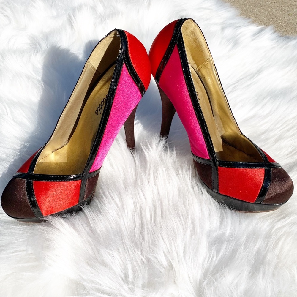 Mascotte Color Block Satin Platform Heels Size 6 - Picture 1 of 8